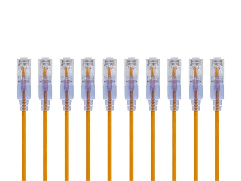 Monoprice Cat6A 2ft Yellow 10-Pk Patch Cable UTP 30AWG 10G Pure Bare Copper Snagless RJ45 SlimRun Series Ethernet Cable - Image 1